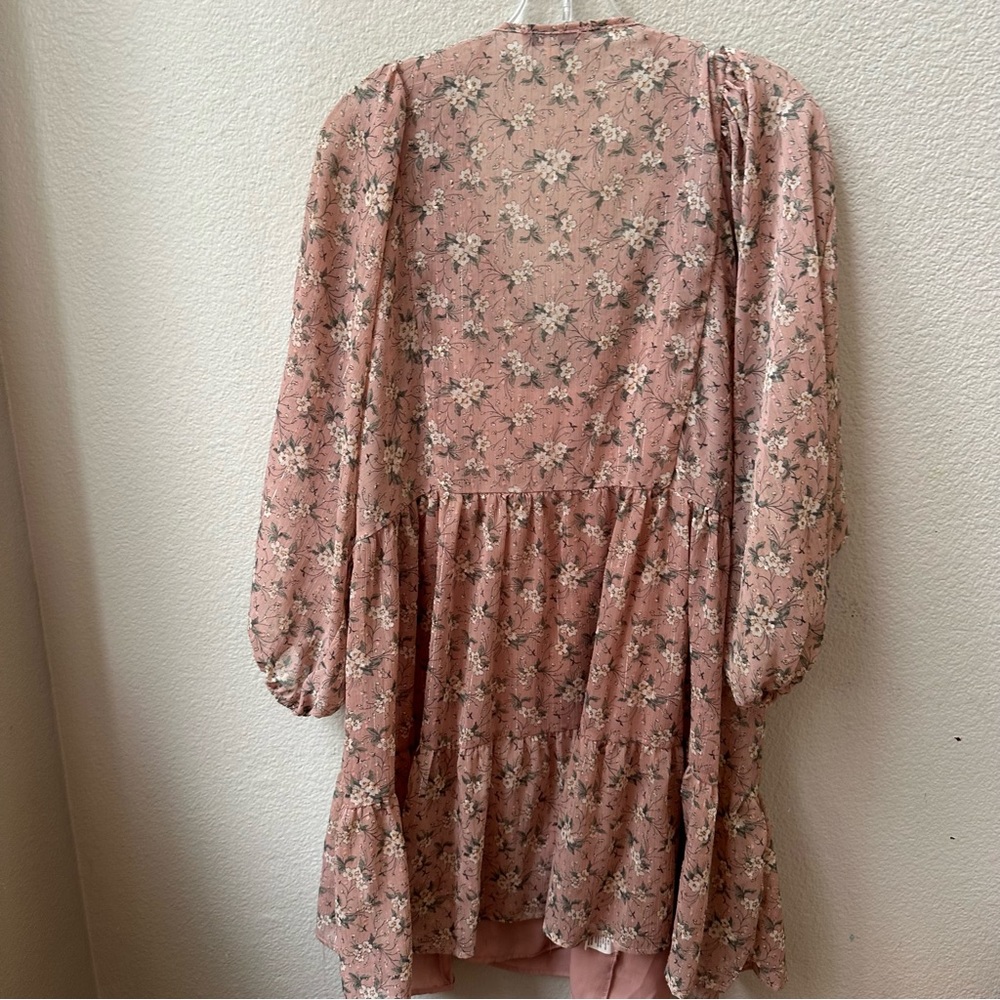 Moon River pink dainty floral long sleeve mini dress women’s M - Picture 2 of 6